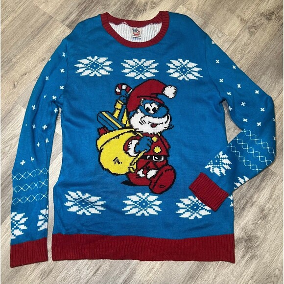 Junk Food vintage Papa Smurf ugly Christmas sweater XL - Picture 1 of 5